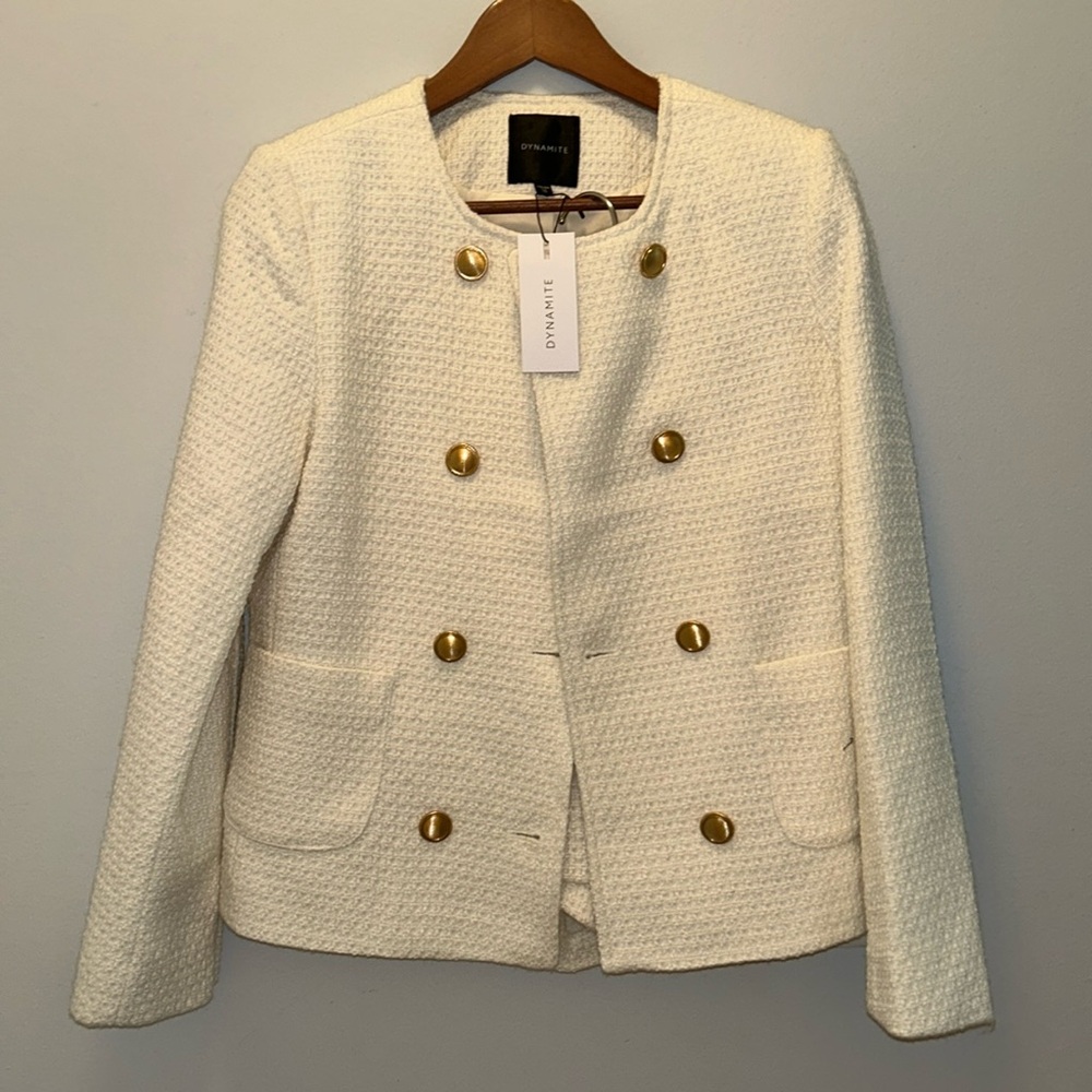 Dynamite Double Breasted Tweed Suit - Size XXS - Beige Old Money Style